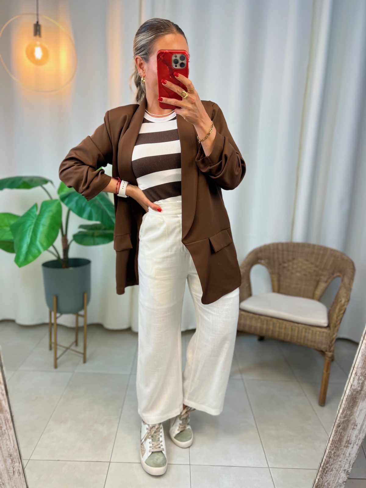 Pantalón Pinzas Lino Blanco - Imagen 3