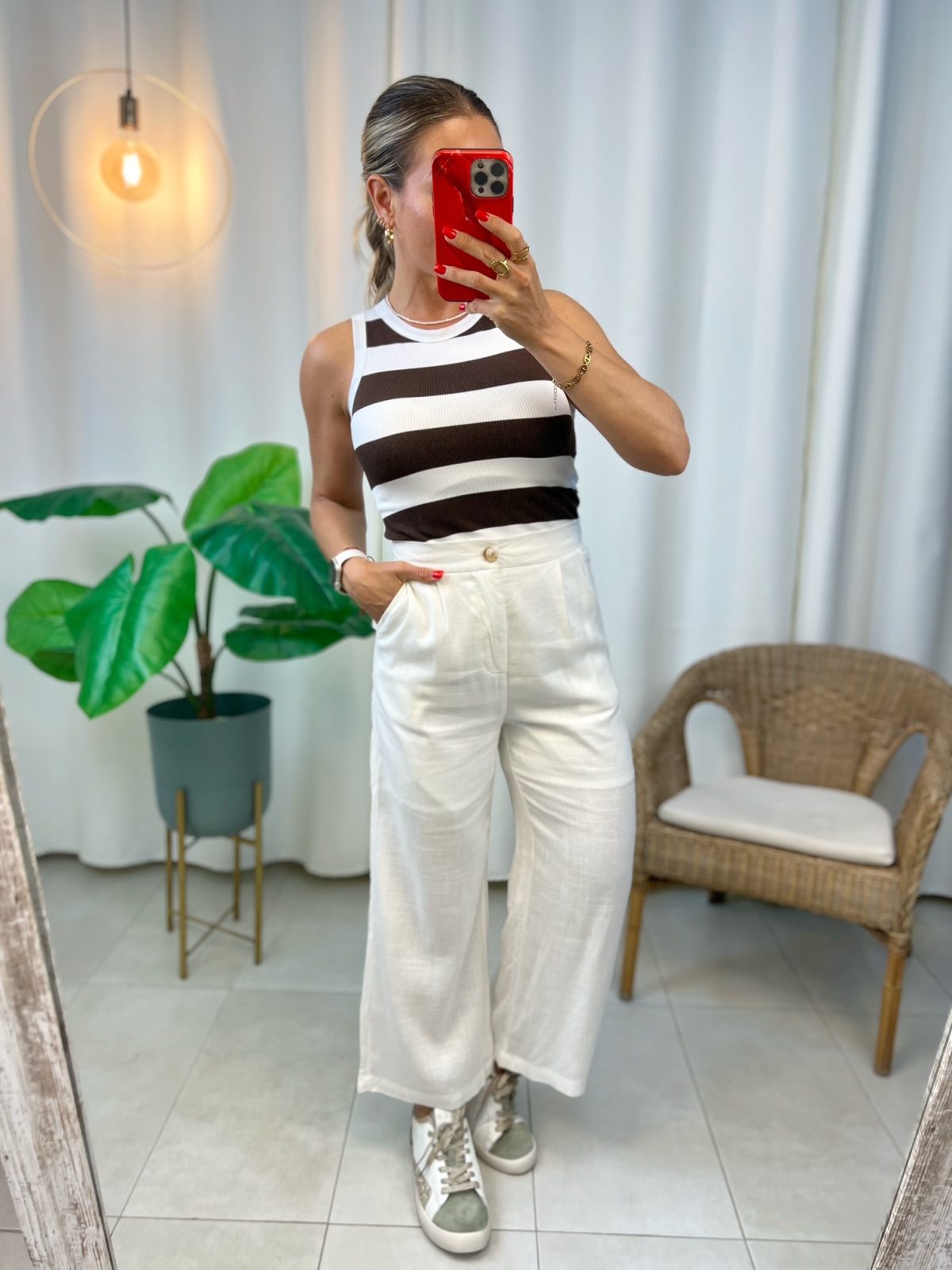 Pantalón Pinzas Lino Blanco