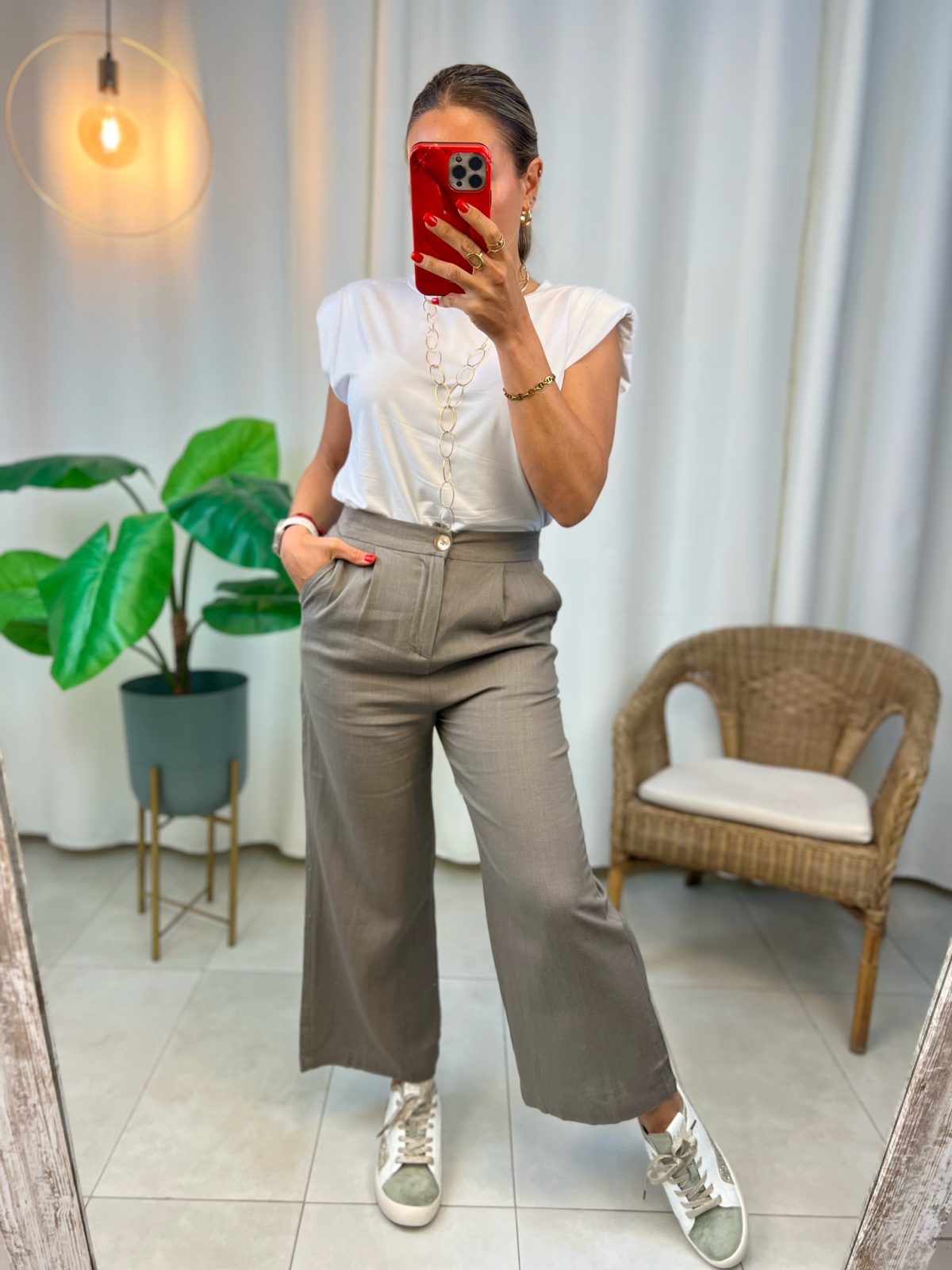 Pantalón Pinzas Lino Topo
