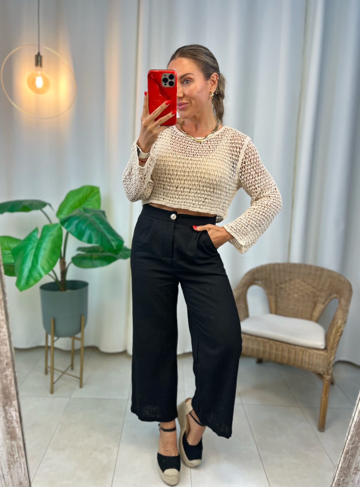 Pantalón Pinzas Lino Negro