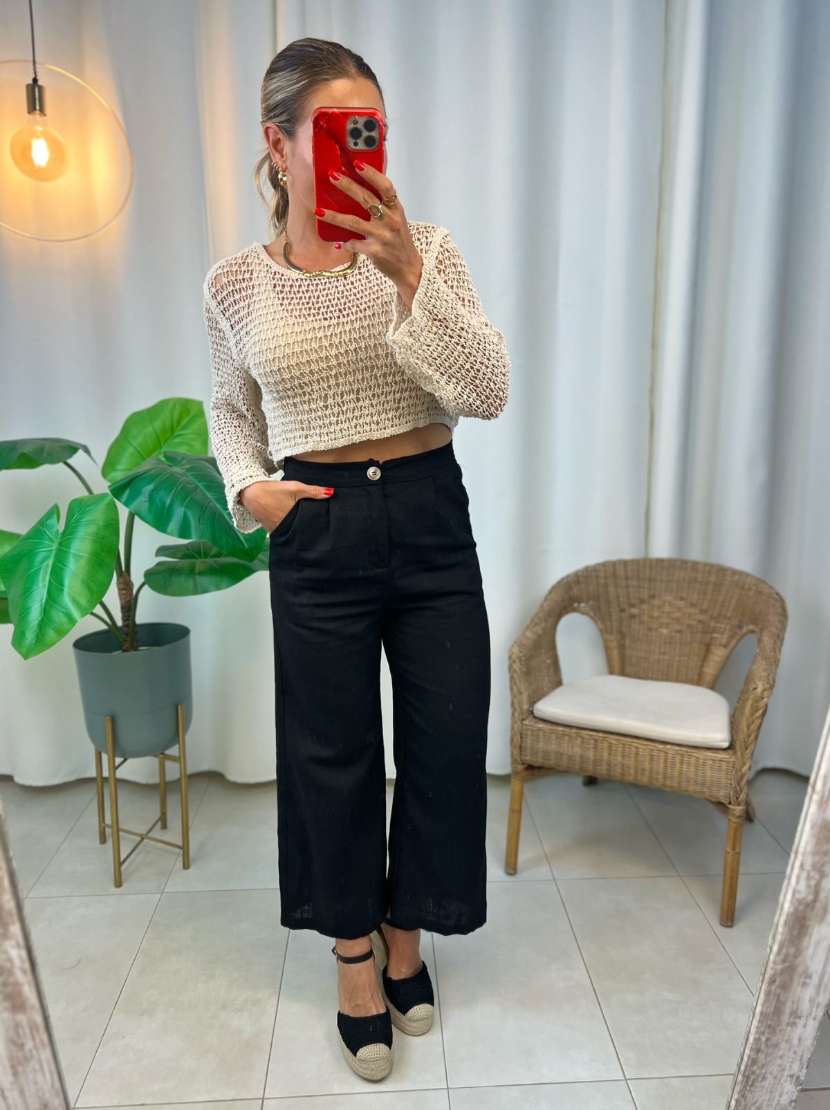 Pantalón Pinzas Lino Negro - Imagen 4