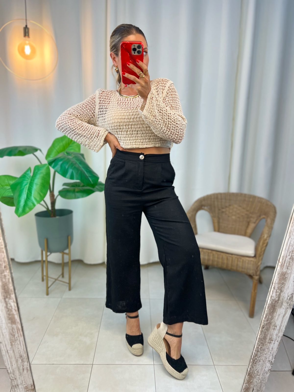 Pantalón Pinzas Lino Negro - Imagen 3